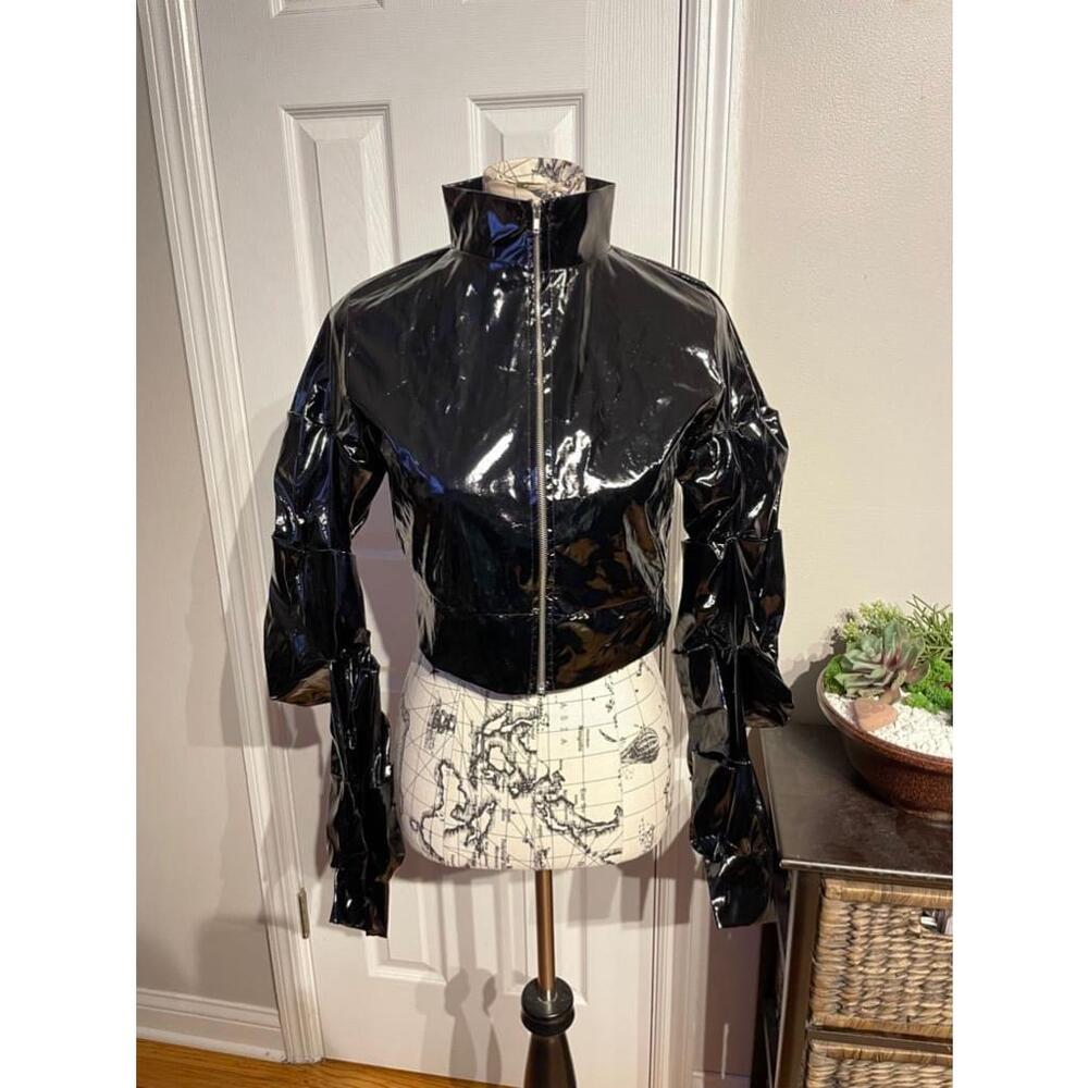 Akira Vinyl Glossy Shiny Vintage y2k Mock Draped Crop Moto Cyber Street Rain PU